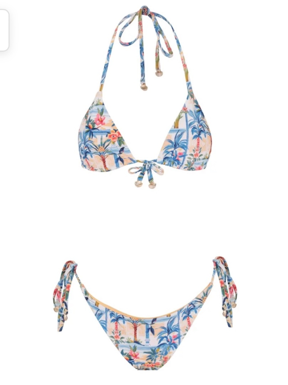 Escape to Paradise Tropical Floral Triangle Tie Bikini Set with Seashell Detail